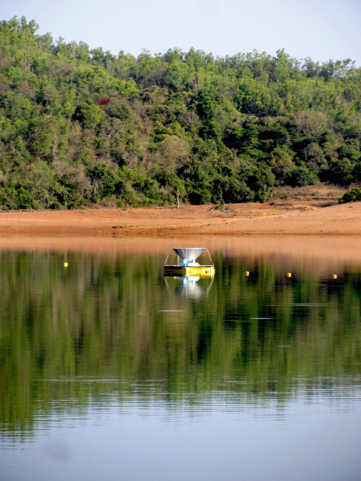 SARAS 3 telescope floating on Sharavati backwaters