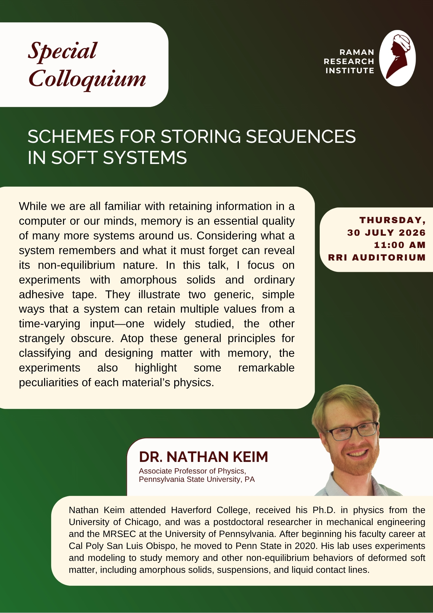 Special Colloquium by Dr. Nathan Keim