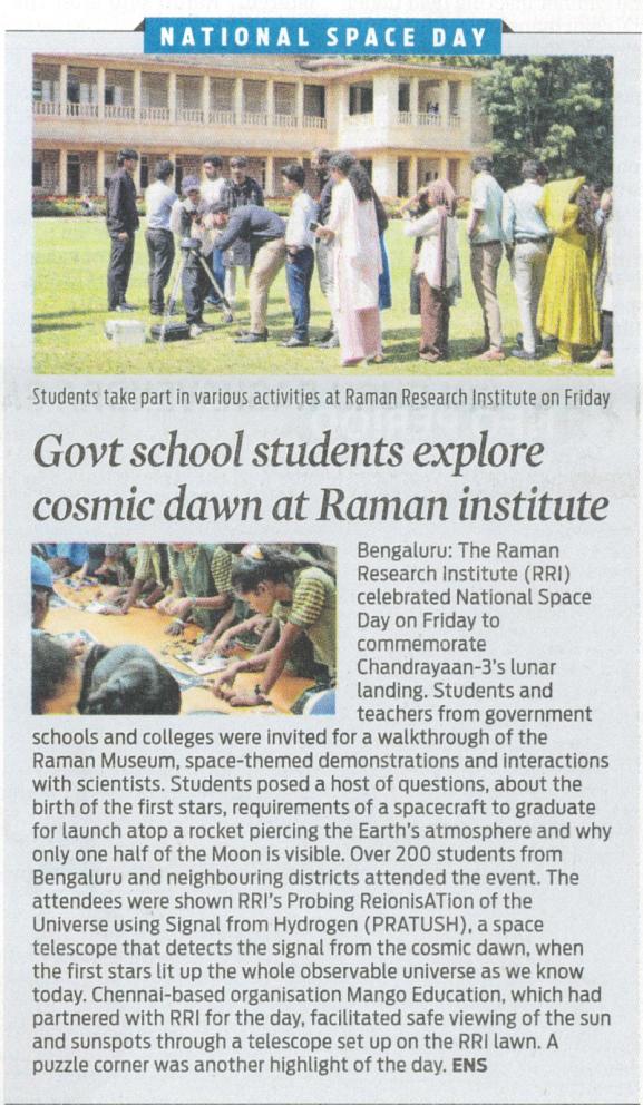 Govt school studetns explore cosmic dawn at Raman institute