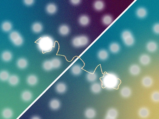 Fig 1. A depiction of two entangled particles. An operation on one will affect the other in the same way even though they are in different environments.
