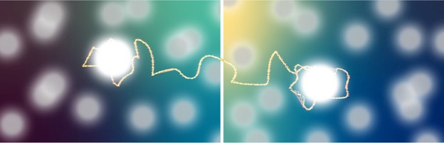 Fig 1. A depiction of two entangled particles. An operation on one will affect the other in the same way even though they are in different environments.